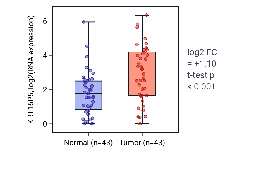 Tumor-vs-normal expression box plot for KRT16P5 RNA in HNSC.