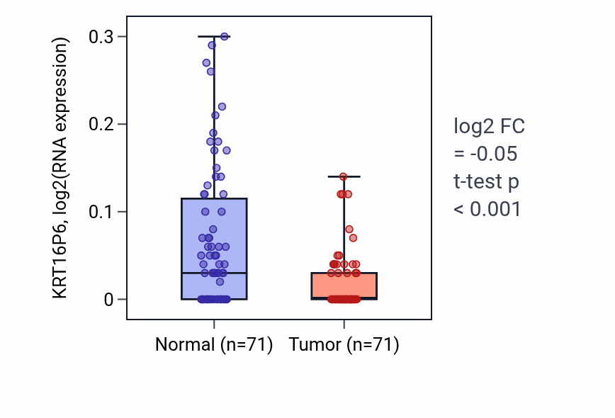 Tumor-vs-normal expression box plot for KRT16P6 in KIRC.