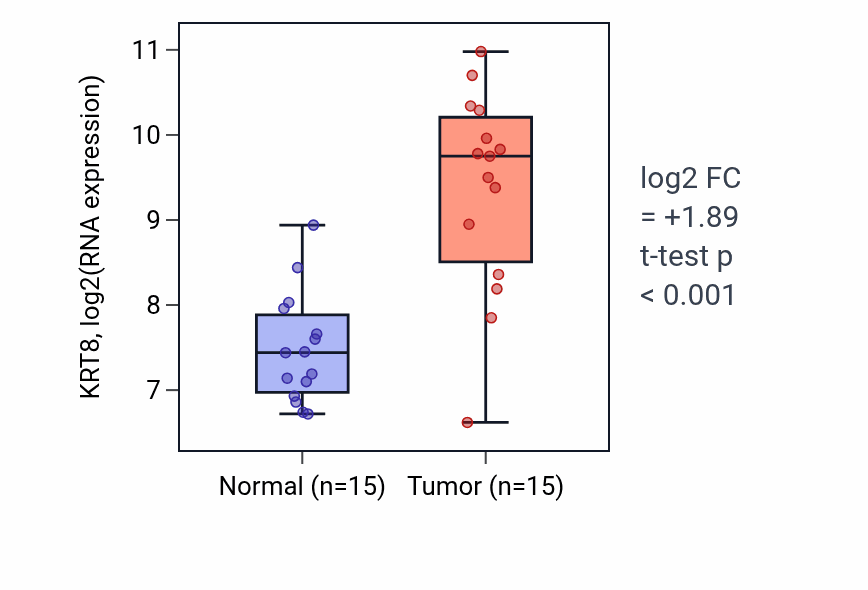 Tumor-vs-normal expression box plot for KRT8 in KIRP.
