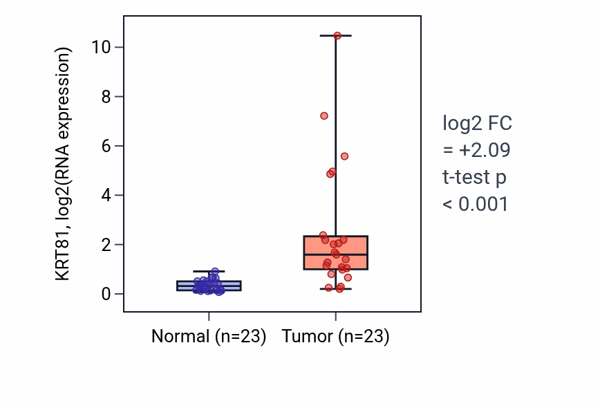 Tumor-vs-normal expression box plot for KRT81 in LUAD.
