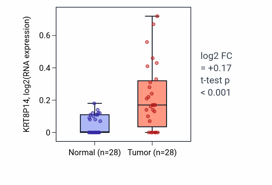 Tumor-vs-normal expression box plot for KRT8P14 in LUAD.
