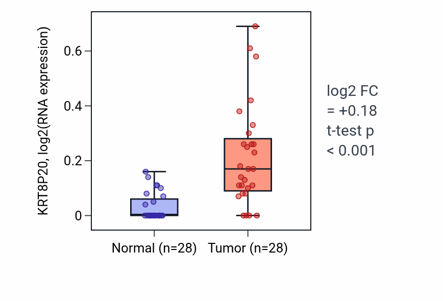 Tumor-vs-normal expression box plot for KRT8P20 in LUAD.