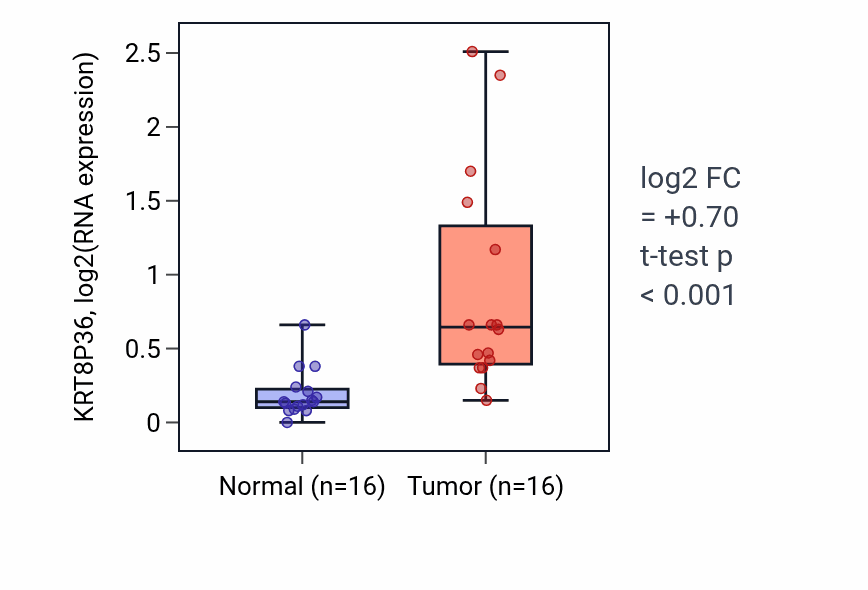 Tumor-vs-normal expression box plot for KRT8P36 RNA in HNSC.
