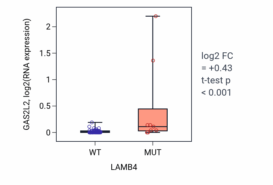 Box plot of GAS2L2 in LAMB4-low vs LAMB4-high samples in SOFT_TISSUE.