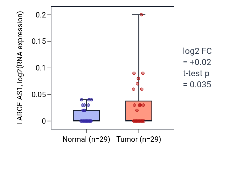Tumor-vs-normal expression box plot for LARGE-AS1 in HNSC.