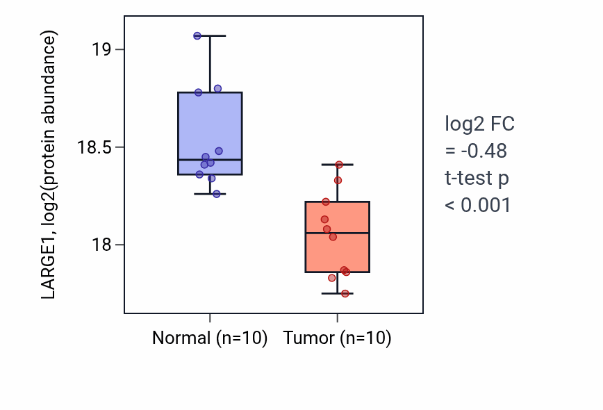 Tumor-vs-normal mass-spec protein box plot for LARGE1 in LUAD.