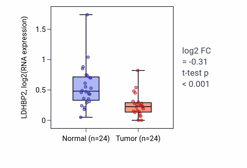 Tumor-vs-normal expression box plot for LDHBP2 in KIRC.