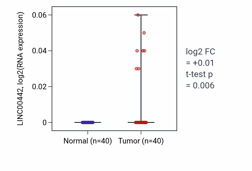 Tumor-vs-normal expression box plot for LINC00442 in HNSC.