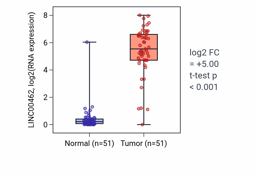 Tumor-vs-normal expression box plot for LINC00462 in KIRC.