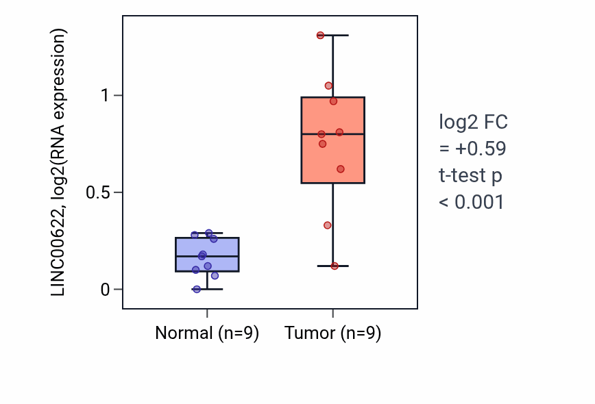 Tumor-vs-normal expression box plot for LINC00622 in HNSC.