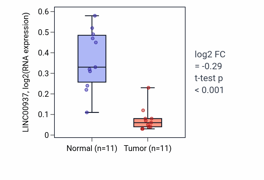 Tumor-vs-normal expression box plot for LINC00937 in KICH.