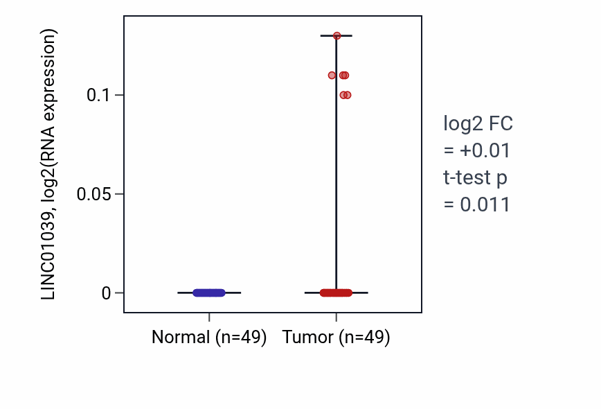 Tumor-vs-normal expression box plot for LINC01039 in LUSC.