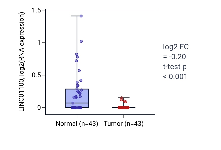 Tumor-vs-normal expression box plot for LINC01100 in HNSC.