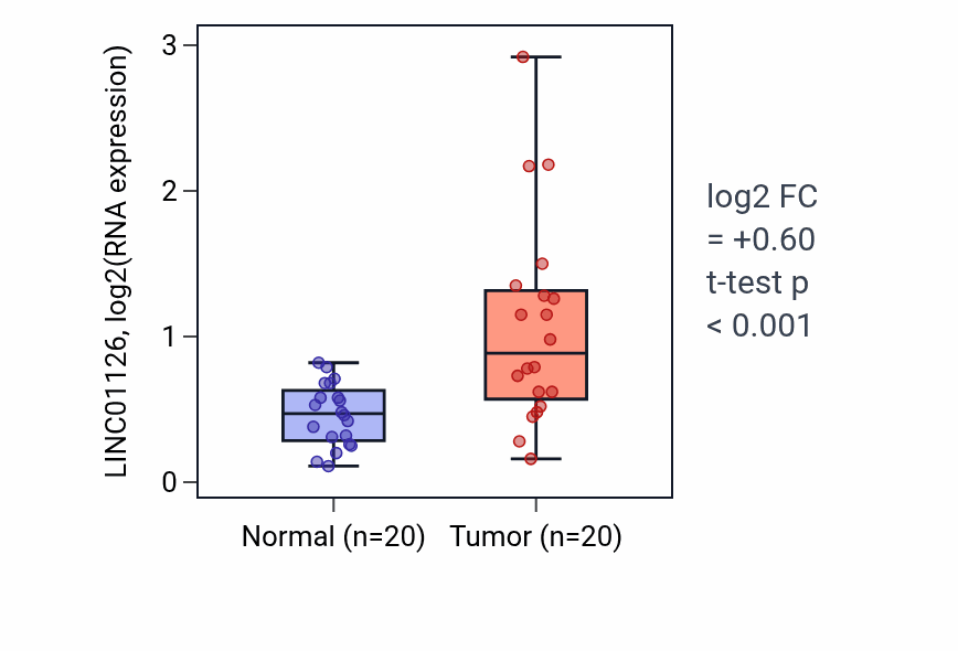 Tumor-vs-normal expression box plot for LINC01126 RNA in KIRC.