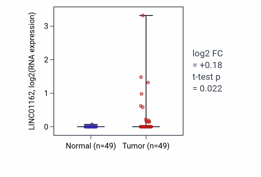 Tumor-vs-normal expression box plot for LINC01162 in LUSC.