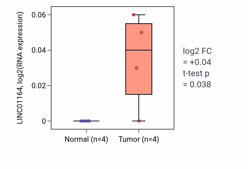Tumor-vs-normal expression box plot for LINC01164 in READ.