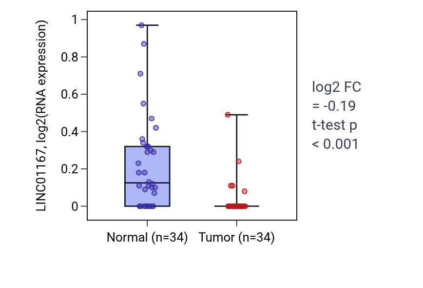 Tumor-vs-normal expression box plot for LINC01167 in KIRC.