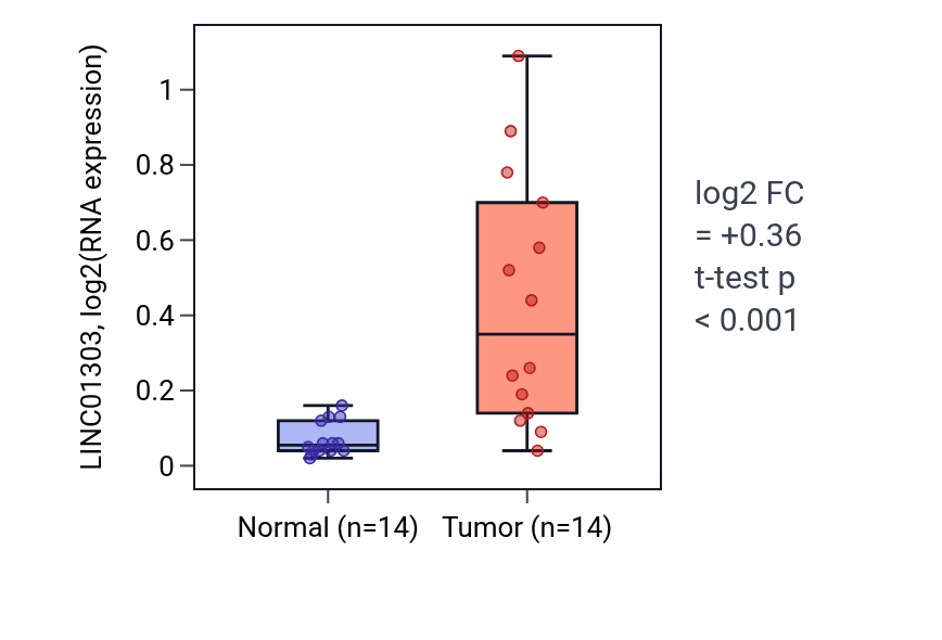 Tumor-vs-normal expression box plot for LINC01303 in HNSC.