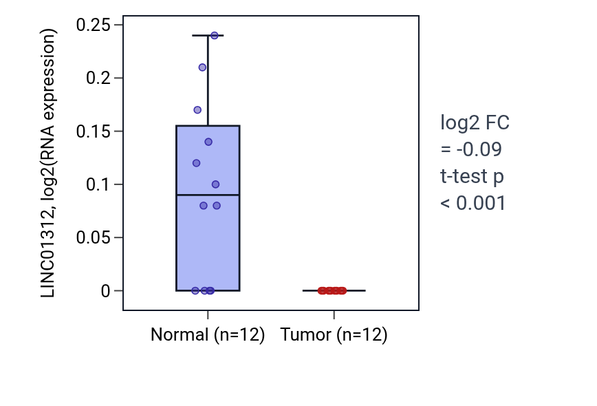 Tumor-vs-normal expression box plot for LINC01312 in KIRC.