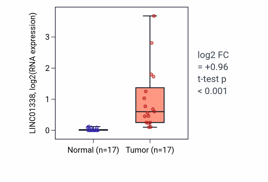 Tumor-vs-normal expression box plot for LINC01338 in HNSC.