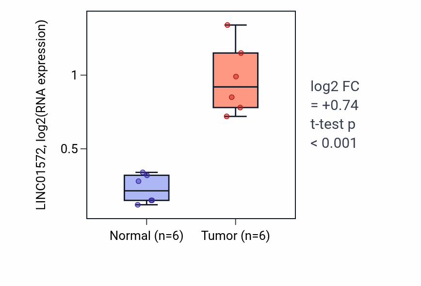 Tumor-vs-normal expression box plot for LINC01572 in HNSC.