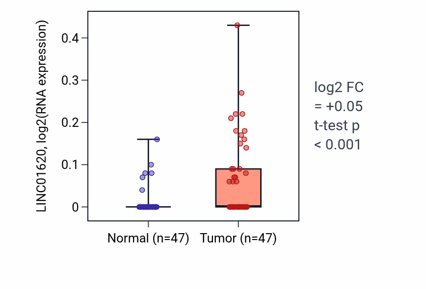 Tumor-vs-normal expression box plot for LINC01620 in KIRC.