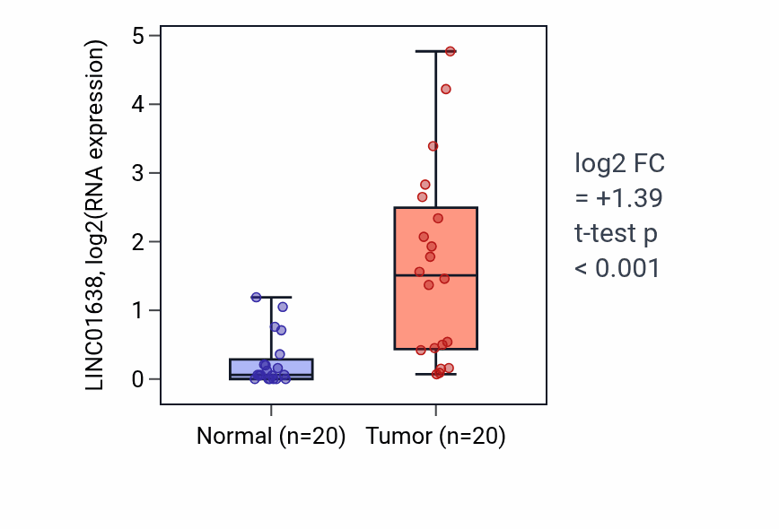 Tumor-vs-normal expression box plot for LINC01638 in KIRC.