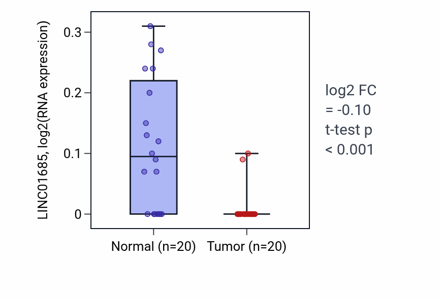 Tumor-vs-normal expression box plot for LINC01685 in KIRC.