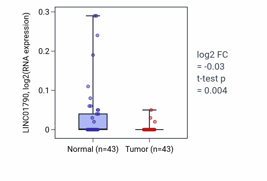 Tumor-vs-normal expression box plot for LINC01790 in HNSC.