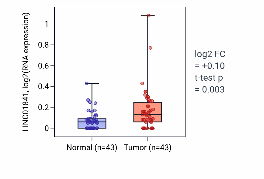 Tumor-vs-normal expression box plot for LINC01841 RNA in HNSC.