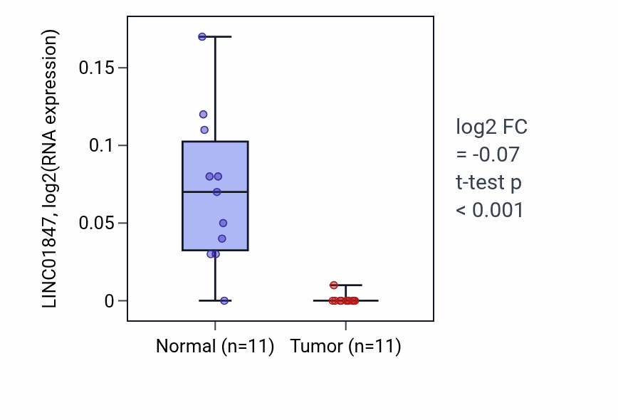 Tumor-vs-normal expression box plot for LINC01847 in UCEC.