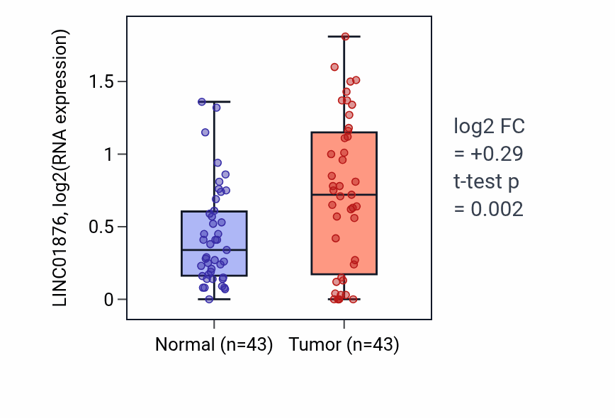 Tumor-vs-normal expression box plot for LINC01876 in HNSC.