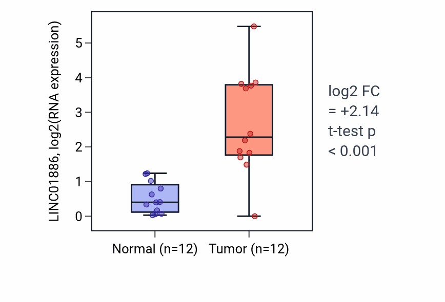 Tumor-vs-normal expression box plot for LINC01886 in KIRC.