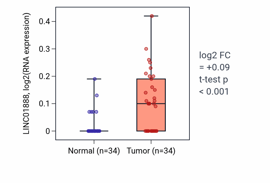 Tumor-vs-normal expression box plot for LINC01888 RNA in KIRC.