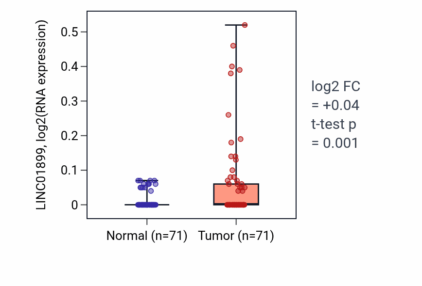 Tumor-vs-normal expression box plot for LINC01899 in KIRC.