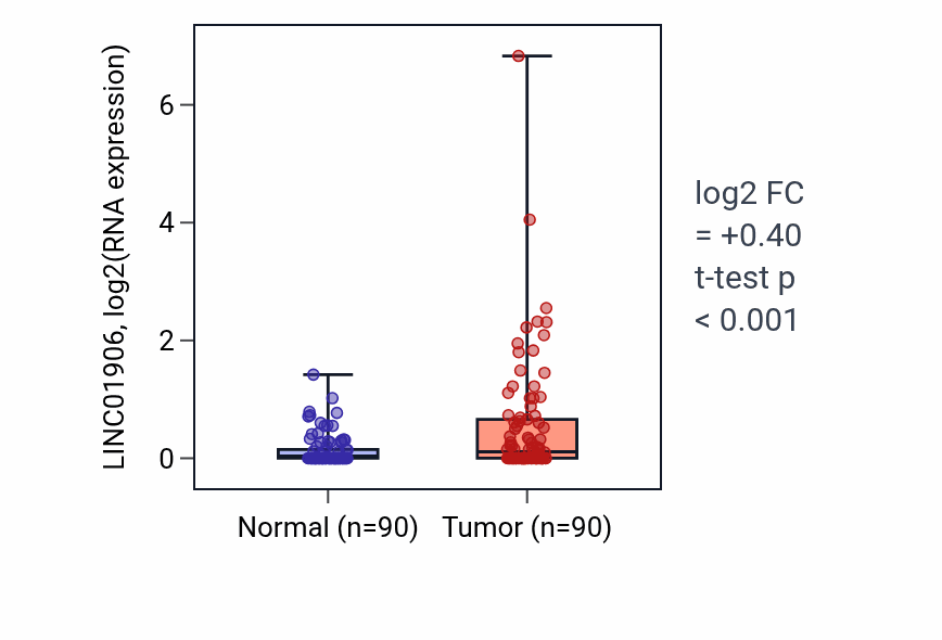 Tumor-vs-normal expression box plot for LINC01906 RNA in BRCA.