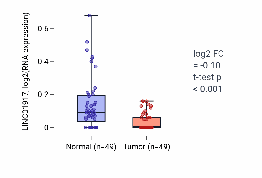 Tumor-vs-normal expression box plot for LINC01917 RNA in LUSC.