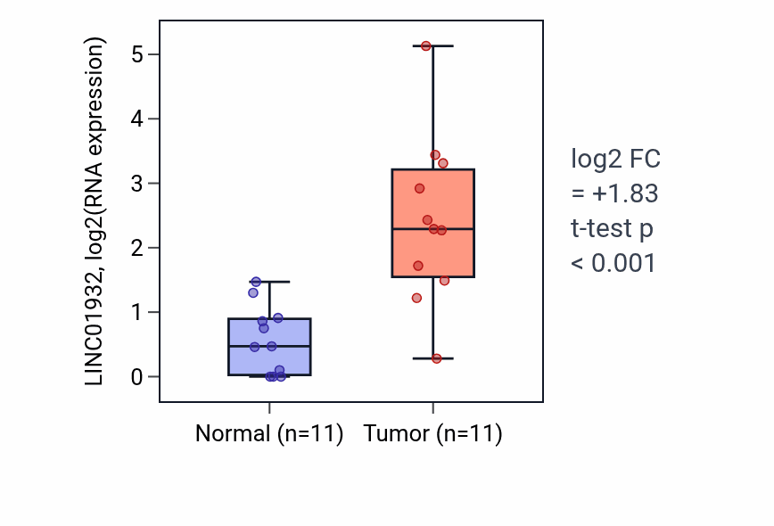 Tumor-vs-normal expression box plot for LINC01932 in HNSC.