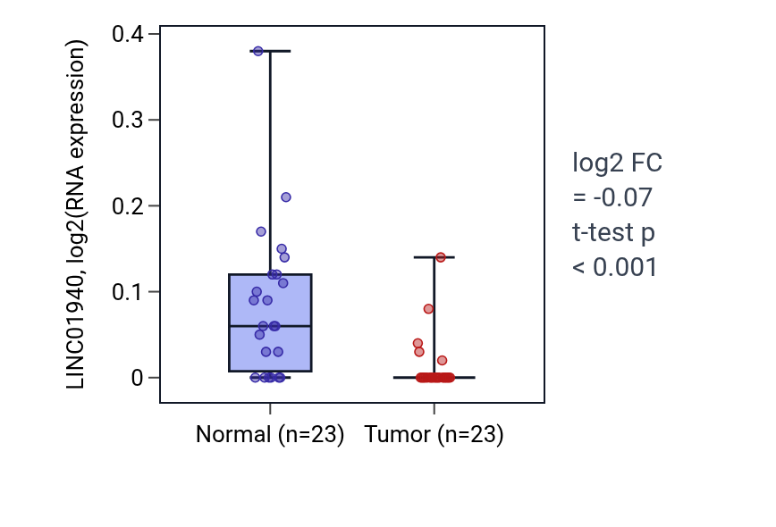 Tumor-vs-normal expression box plot for LINC01940 in UCEC.