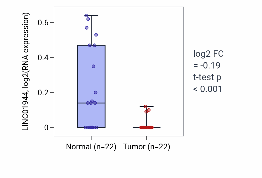Tumor-vs-normal expression box plot for LINC01944 RNA in KICH.