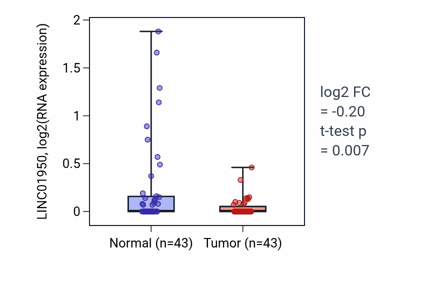 Tumor-vs-normal expression box plot for LINC01950 in HNSC.