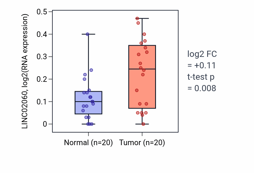 Tumor-vs-normal expression box plot for LINC02060 RNA in KIRC.