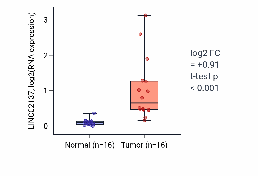 Tumor-vs-normal expression box plot for LINC02137 RNA in HNSC.