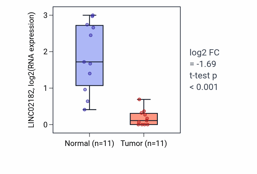 Tumor-vs-normal expression box plot for LINC02182 RNA in KICH.