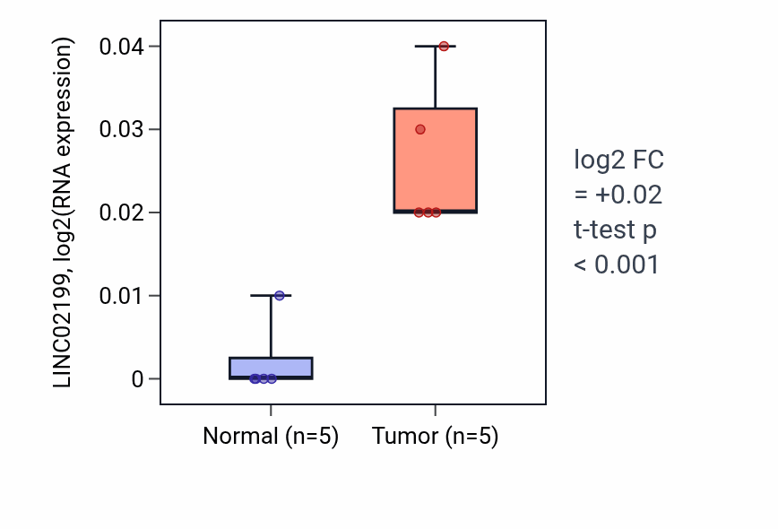 Tumor-vs-normal expression box plot for LINC02199 RNA in KIRP.