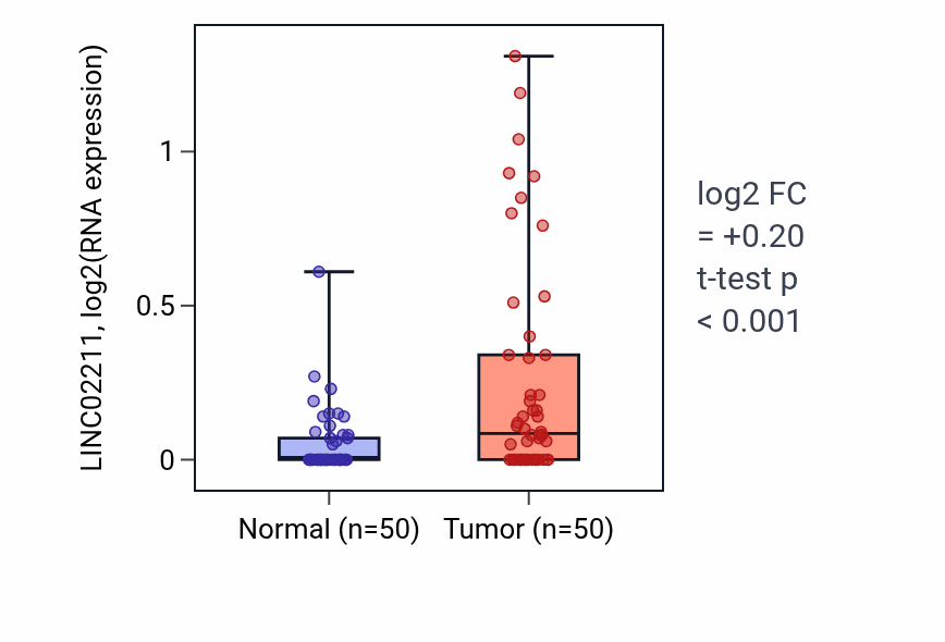 Tumor-vs-normal expression box plot for LINC02211 in LIHC.