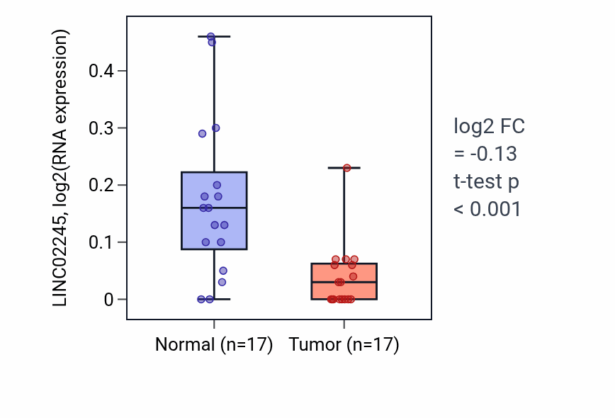 Tumor-vs-normal expression box plot for LINC02245 RNA in COAD.