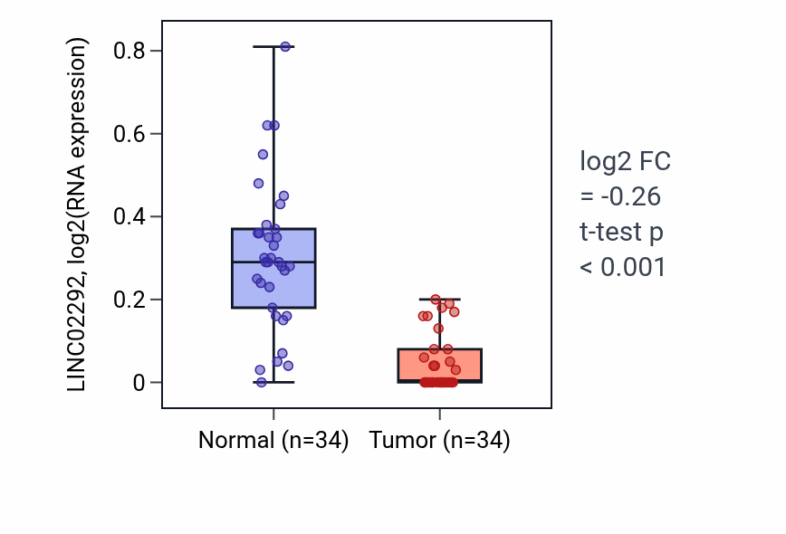 Tumor-vs-normal expression box plot for LINC02292 in KIRC.