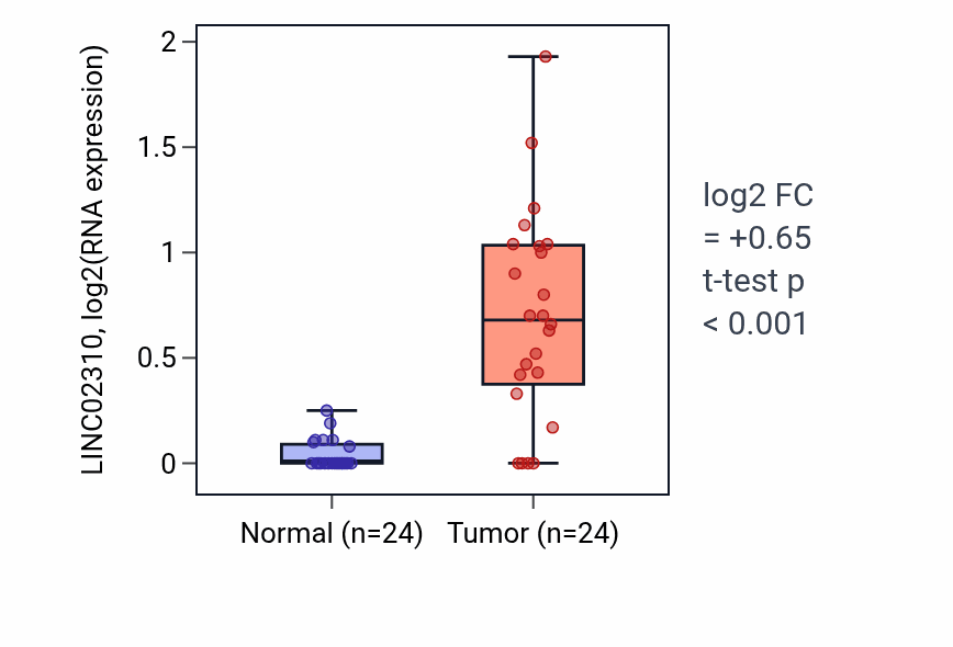 Tumor-vs-normal expression box plot for LINC02310 RNA in KIRC.