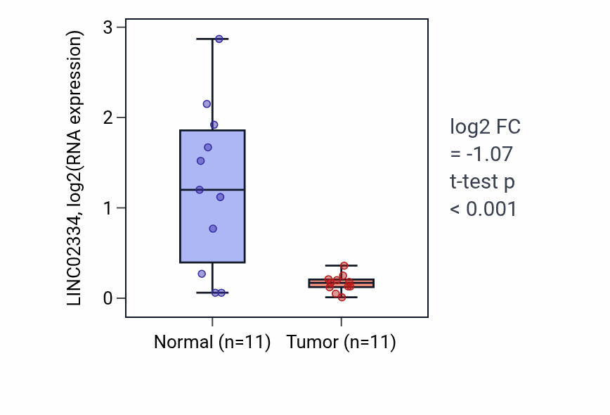 Tumor-vs-normal expression box plot for LINC02334 in KIRP.